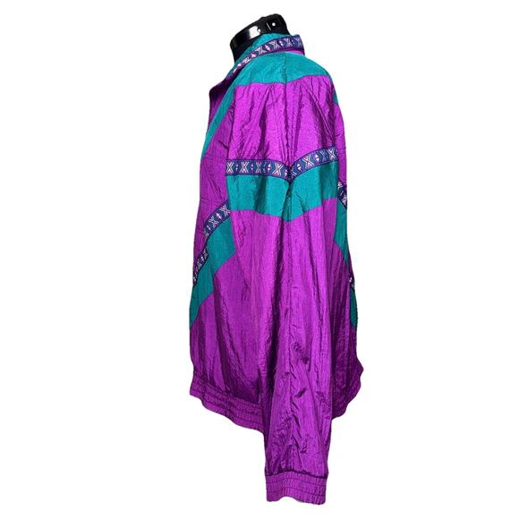 VTG 90s Lavon XL Track Suit Jacket Pants Windbreaker Retro Purple Teal Shiny Ski - Picture 3 of 16